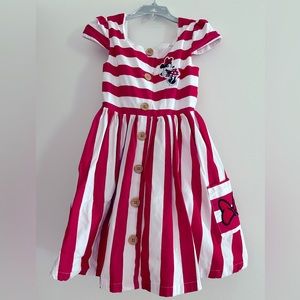 Disney Girl Red and White Dress with front pockets. Size US 5/6